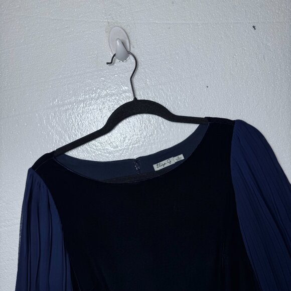 Eliza J Womens Size 8 Blue Velvet Cocktail Dress Pleated Chiffon Sleeves Holiday - Picture 4 of 16